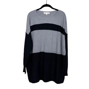 Love Stitch Black Gray Colorblock Perforated Long Sleeve Cozy Sweater Size S